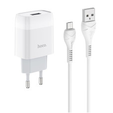 Мережевий зарядний пристрій (зарядка) Hoco C72A Glorious 2.1A (1USB-A) + кабель USB to MicroUSB - Білий