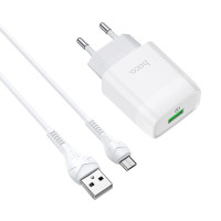 Сетевое зарядное устройство (зарядка) Hoco C72Q Glorious QC3.0 18W (1USB-A) + кабель USB to MicroUSB - Белый