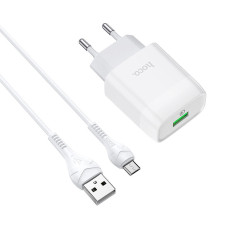 Мережевий зарядний пристрій (зарядка) Hoco C72Q Glorious QC3.0 18W (1USB-A) + кабель USB to MicroUSB - Білий