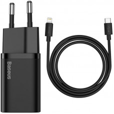 Мережевий зарядний пристрій Baseus Super Si Quick Charger 1C 20W + кабель Type-C to Lightning (TZCCSUP-B) - Чорний