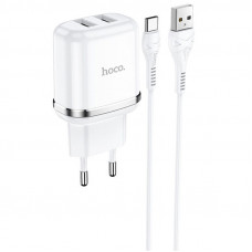 Мережевий зарядний пристрій Hoco N4 (2USB/2.4A) + Type-C - Білий