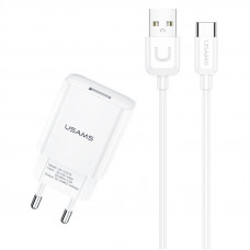 Сетевое зарядное устройство (зарядка) USAMS T21 Charger kit - T18 single USB + Uturn Type-C cable - Белый