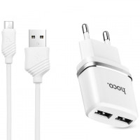 Сетевое зарядное устройство (зарядка) Hoco C12 Charger + Cable (Micro) 2.4A 2USB - Белый