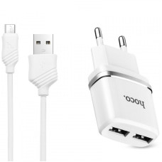 Мережевий зарядний пристрій (зарядка) Hoco C12 Charger + Cable (Micro) 2.4A 2USB - Білий