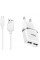 Мережевий зарядний пристрій (зарядка) Hoco C12 Charger + Cable (Micro) 2.4A 2USB - Білий - фото