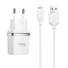 Мережевий зарядний пристрій (зарядка) Hoco C12 Charger + Cable Lightning 2.4A 2USB - Білий