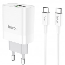 Мережевий зарядний пристрій HOCO C80A Rapido PD20W+QC3.0 Type-C + USB + Type-C to Type-C cable - Білий