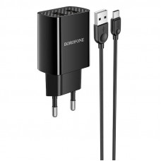 Мережевий зарядний пристрій Borofone BA53A Powerway (2USB/2.1A) + Type-C - Чорний