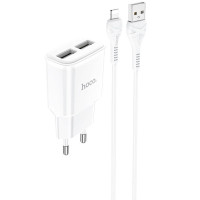 Caricatore da rete Hoco C88A Star round 2.4A (2USB-A) + cavo USB to Lightning - Bianco