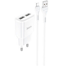 Мережевий зарядний пристрій (зарядка) Hoco C88A Star round 2.4A (2USB-A) + кабель USB to Lightning - Білий