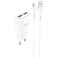 Мережевий зарядний пристрій (зарядка) Hoco C88A Star round 2.4A (2USB-A) + кабель USB to MicroUSB - Білий