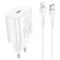 Caricatore da rete Hoco N22 Jetta PD25W (1USB-C) + cavo Type-C to Lightning - Bianco