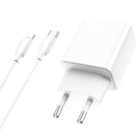 Сетевое зарядное устройство (зарядка) Borofone BA67A PD20W+QC3.0 (1USB-A/1C) + кабель Type-C to Lightning - Белый