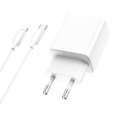Мережевий зарядний пристрій (зарядка) Borofone BA67A PD20W+QC3.0 (1USB-A/1C) + кабель Type-C to Lightning - Білий