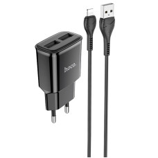 Мережевий зарядний пристрій (зарядка) Hoco C88A Star round 2.4A (2USB-A) + кабель USB to Lightning - Чорний