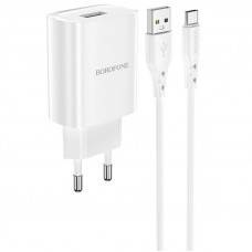 Сетевое зарядное устройство (зарядка) Borofone BN1 (1USB/2.1A) + Type-C - Белый