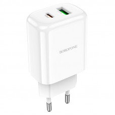 Мережевий зарядний пристрій Borofone BN4 PD20W+QC3.0 (1USB/1Type-C/3A) - Білий