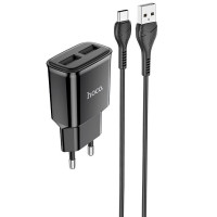 Мережевий зарядний пристрій (зарядка) Hoco C88A Star round 2.4A (2USB-A) + кабель USB to Type-C - Чорний