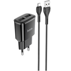 Caricatore da rete Hoco C88A Star round 2.4A (2USB-A) + cavo USB to MicroUSB - Nero