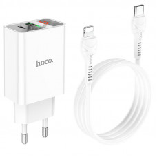 Мережевий зарядний пристрій HOCO C100A PD20W+QC3.0 + Type-C to Lightning - White