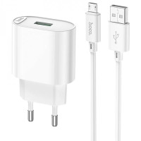Сетевое зарядное устройство (зарядка) Hoco C109A Fighter QC3.0 18W (1USB-A) + кабель USB to MicroUSB - White