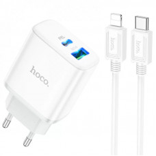 Сетевое зарядное устройство (зарядка) HOCO C105A Stage PD20W+QC3.0 + Type-C to Lightning - White