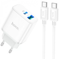 Сетевое зарядное устройство (зарядка) Hoco C105A Stage PD20W+QC3.0 (1USB-A/1C) + кабель Type-C to Type-C - White