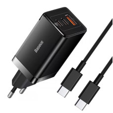 Сетевое зарядное устройство Baseus GaN5 Pro PD65W+QC3.0 (1USB-A/2C)  + кабель Type-C to Type-C (CCGP12020) - Black