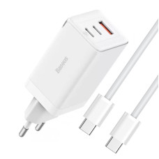 Сетевое зарядное устройство Baseus GaN5 Pro PD65W+QC3.0 (1USB-A/2C)  + кабель Type-C to Type-C (CCGP12020) - White