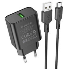 Мережевий зарядний пристрій (зарядка) Borofone BA72A Spring QC3.0 (1USB-A) + кабель USB to Type-C - Black