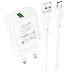 Сетевое зарядное устройство Borofone BA72A Spring QC3.0 (1USB-A) + кабель USB to Type-C - White