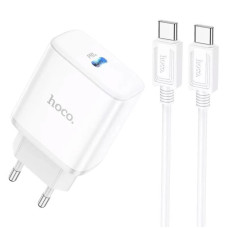 Мережевий зарядний пристрій (зарядка) Hoco C104A PD20W (1USB-C) + кабель Type-C to Type-C - White