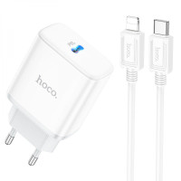 Мережевий зарядний пристрій (зарядка) Hoco C104A PD20W (1USB-C) + кабель Type-C to Lightning - White