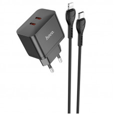 Мережевий зарядний пристрій Hoco N29 PD35W (2Type-C) + Type-C + Lightning - Black