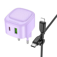 Мережевий зарядний пристрій (зарядка) Borofone BAS22A Fortune PD20W+QC3.0 (1USB-A/1C) + кабель Type-C to Lightning - Purple
