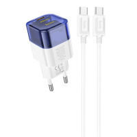 Caricatore da rete Hoco C125A Transparent PD20W (1USB-C) + cavo Type-C to Type-C - Transparent blue
