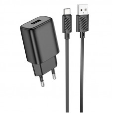 Сетевое зарядное устройство (зарядка) Hoco C134A Solid 1USB-A 12W + Type-C - Black