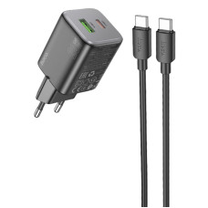 Сетевое зарядное устройство (зарядка) Hoco N41 Almighty PD20W+QC3.0 (1USB-A/1C) + кабель Type-C to Type-C - Black