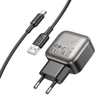Мережевий зарядний пристрій (зарядка) Borofone BAS51A Absolute 12W (2USB-A) + кабель USB to Type-C - Black