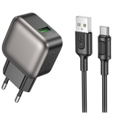 Сетевое зарядное устройство (зарядка) Borofone BAS52A Absolute QC3.0 18W (1USB-A) + кабель USB to Type-C - Black