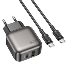 Сетевое зарядное устройство (зарядка) Borofone BAS54A Absolute PD20W+QC3.0 (1USB-A/1C) + кабель Type-C to Type-C - Black