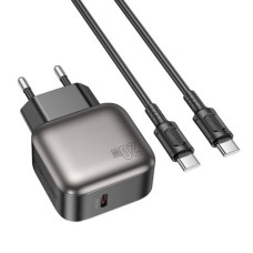 Мережевий зарядний пристрій (зарядка) Borofone BAS53A Absolute PD20W (1USB-C) + кабель Type-C to Type-C - Black