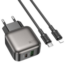 Мережевий зарядний пристрій (зарядка) Borofone BAS54A Absolute PD20W+QC3.0 (1USB-A/1C) + кабель Type-C to Lightning - Black
