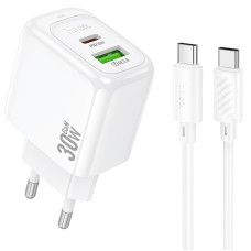 Мережевий зарядний пристрій (зарядка) Hoco CS55A Surplus PD30W+QC3.0 (1USB-A/1C) + кабель Type-C to Type-C - White