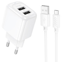 Сетевое зарядное устройство (зарядка) Hoco CS51A Surplus (2USB-A) + кабель USB to MicroUSB - White