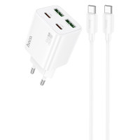 Мережевий зарядний пристрій (зарядка) Hoco N55 Fundador PD20W four-port (2USB-A/2C) + кабель Type-C to Type-C - White