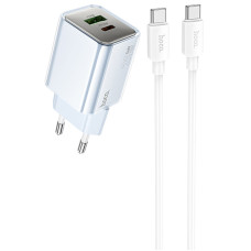 Мережевий зарядний пристрій (зарядка) Hoco N46 Glorious PD20W+QC3.0 (1USB-A/1C) + кабель Type-C to Type-C - Blue