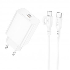 Сетевое зарядное устройство (зарядка) Borofone BA21A Pro Long journey PD20W (1USB-C) + Type-C to Type-C - White