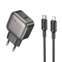 Мережевий зарядний пристрій (зарядка) Borofone BAS53A Absolute PD20W (1USB-C) + кабель Type-C to Lightning - Black