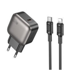 Мережевий зарядний пристрій (зарядка) Borofone BAS53A Absolute PD20W (1USB-C) + кабель Type-C to Lightning - Black